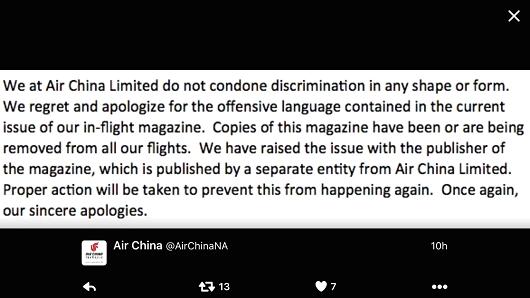 Авиакомпанию Air China обвинили в расизме