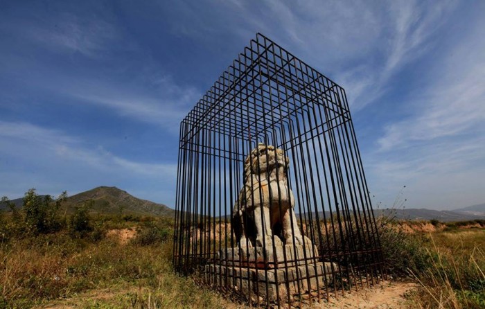 каменный лев в клетке, Китай