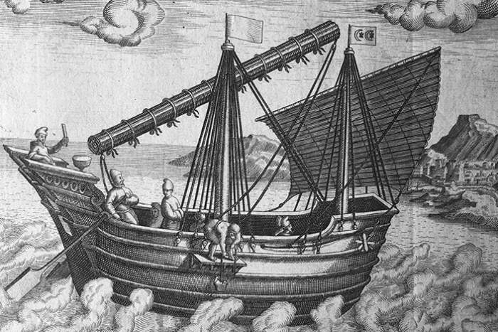 "Навигационное судно Китая" - одно из первых западных изображений китайского судна, 1602