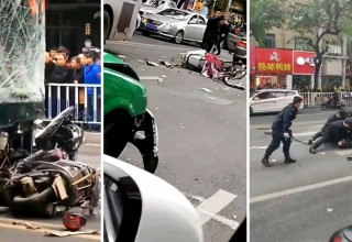В Китае мужчина угнал автобус и врезался в толпу