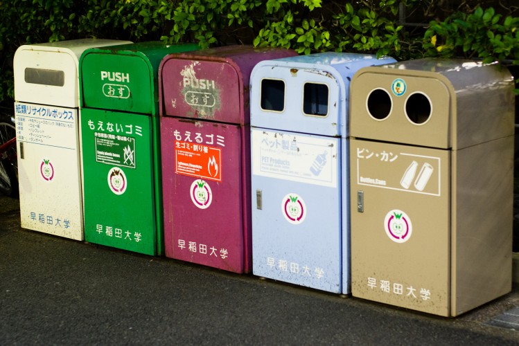 colored trash bins